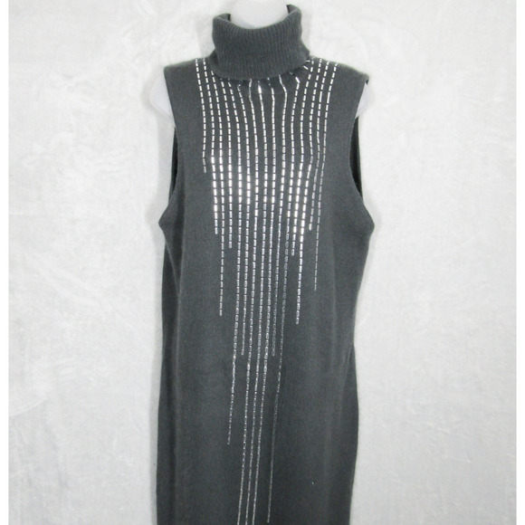 Krizia Maglia Maxi Dress Sweater Womens Large Angora Wool Gray Silver Metallic - Picture 1 of 13